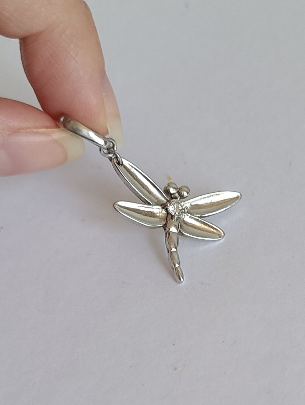 Dainty Sterling Silver Figural Dragonfly Jewellery Rhinestone Charm Pendant